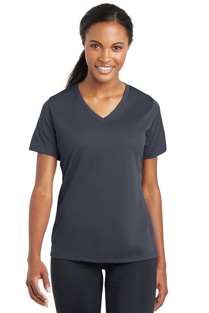 LST340 Sport-Tek Ladies PosiCharge RacerMesh V-Neck Tee.