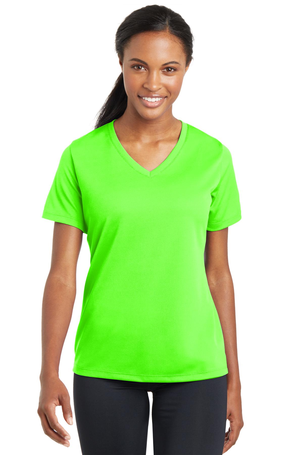 LST340 Sport-Tek Ladies PosiCharge RacerMesh V-Neck Tee.
