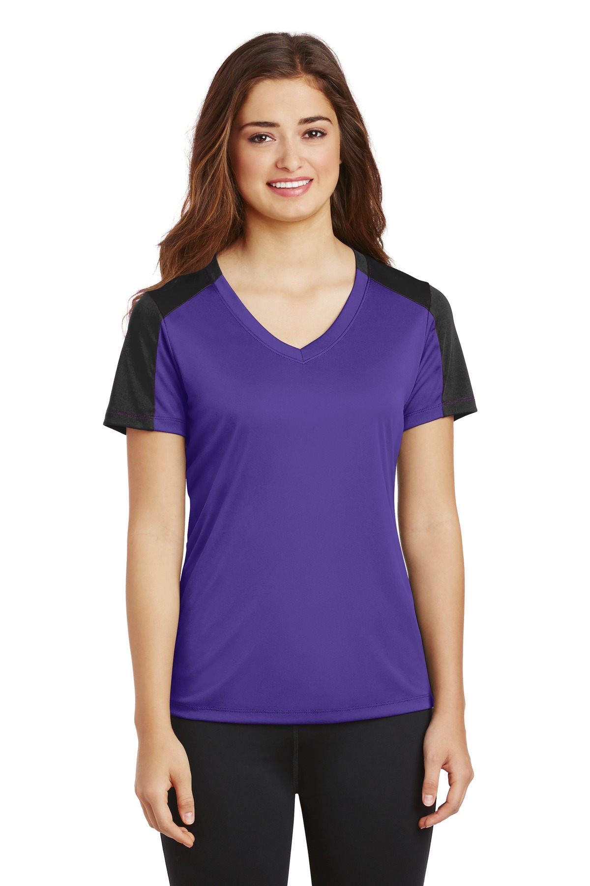 LST354 Sport-Tek Ladies PosiCharge Competitor Sleeve-Blocked V-Neck Tee.
