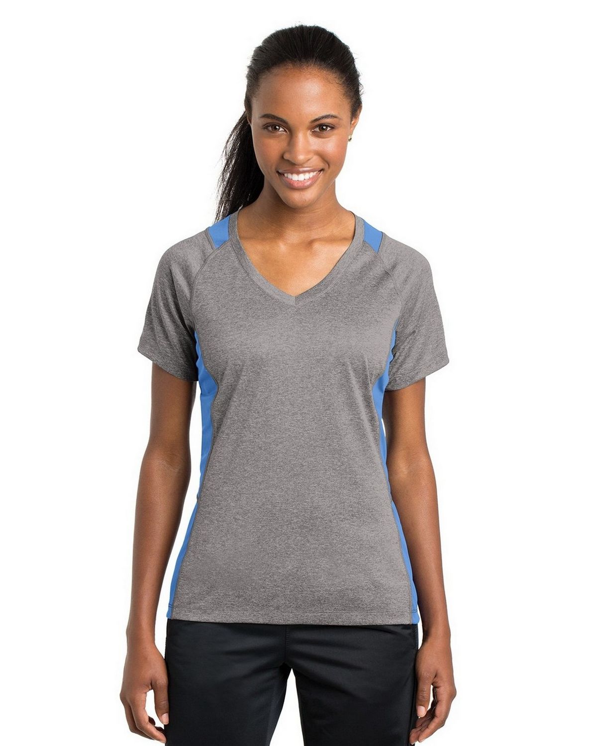 LST361 Sport-Tek Ladies Heather Colorblock Contender V-Neck Tee LST361 Sport-Tek Ladies Heather Colorblock Contender V-Neck Tee
