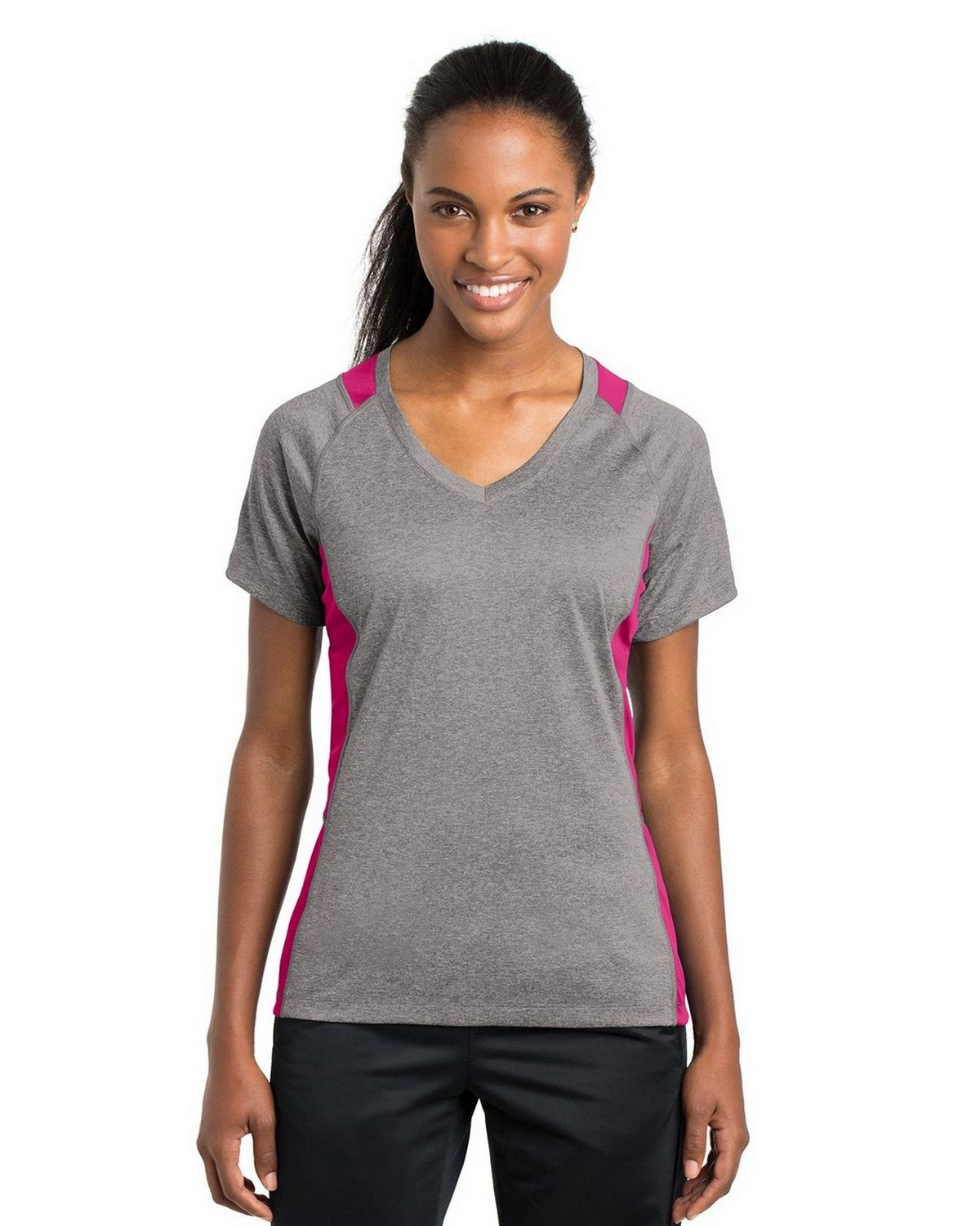 LST361 Sport-Tek Ladies Heather Colorblock Contender V-Neck Tee LST361 Sport-Tek Ladies Heather Colorblock Contender V-Neck Tee