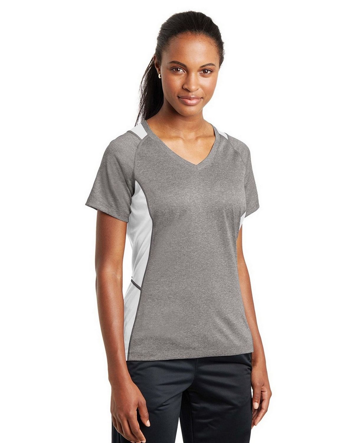 LST361 Sport-Tek Ladies Heather Colorblock Contender V-Neck Tee LST361 Sport-Tek Ladies Heather Colorblock Contender V-Neck Tee