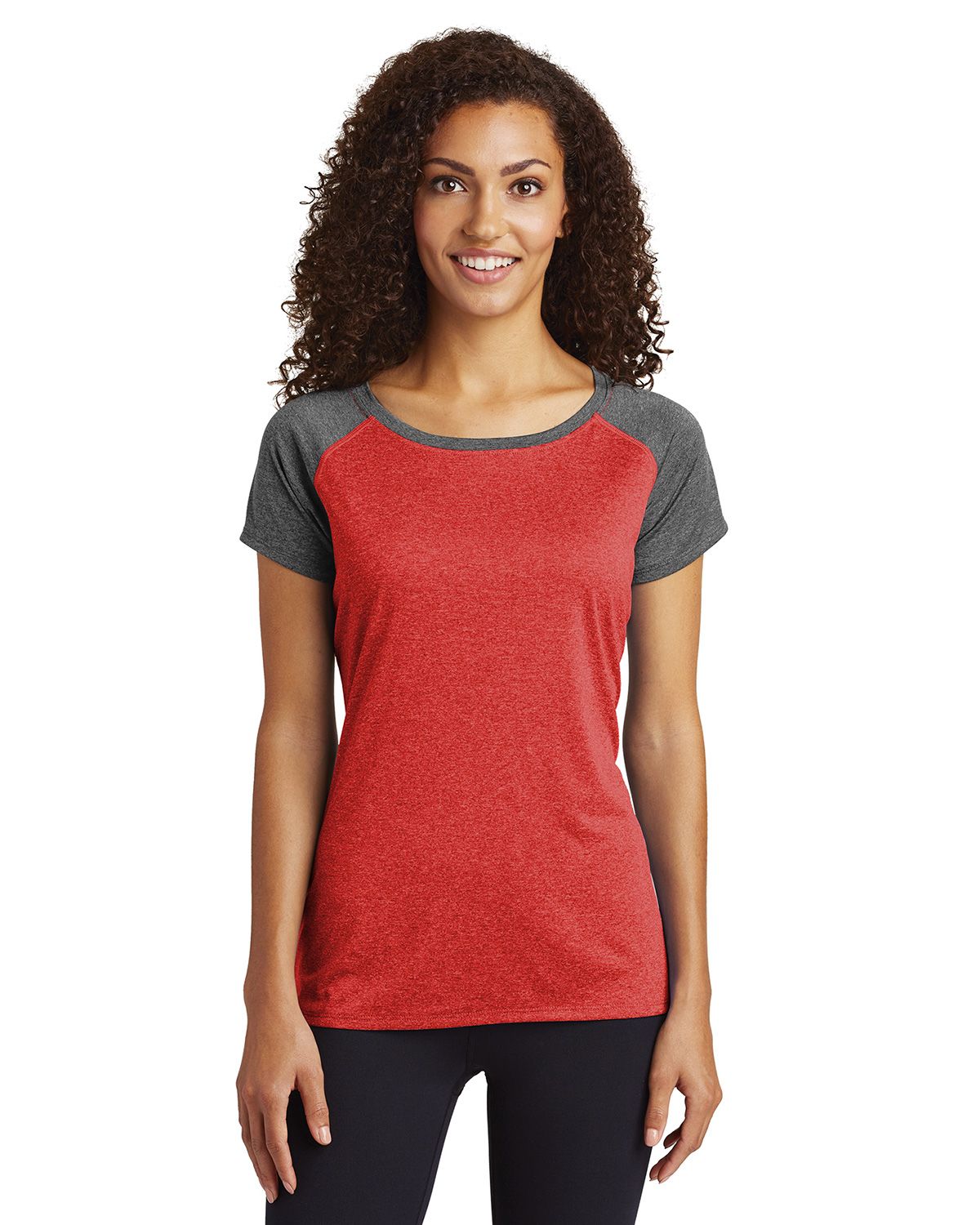 LST362 Sport-Tek Ladies Heather-On-Heather Contender Scoop Neck Tee.