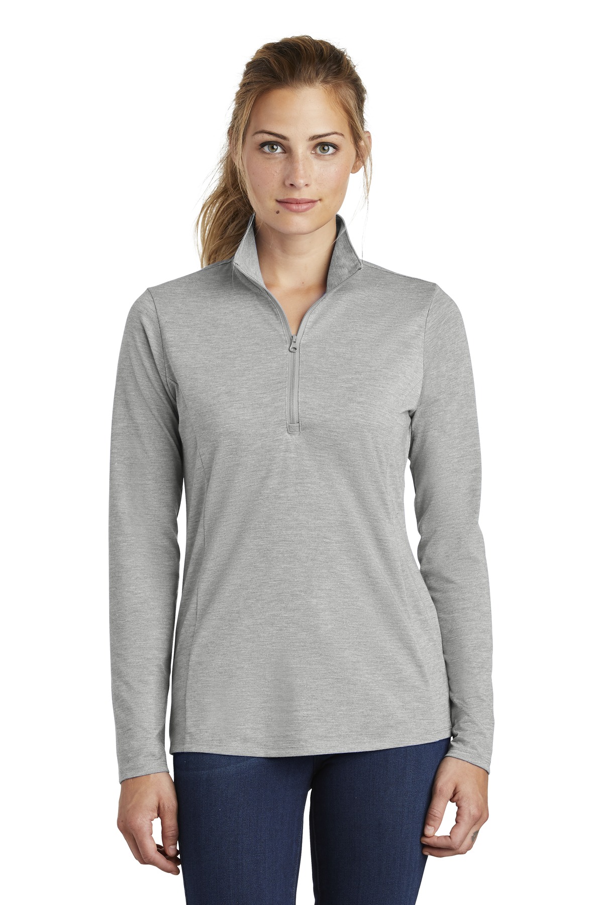 LST407 Sport-Tek Ladies PosiCharge Tri-Blend Wicking 1/4-Zip Pullover.