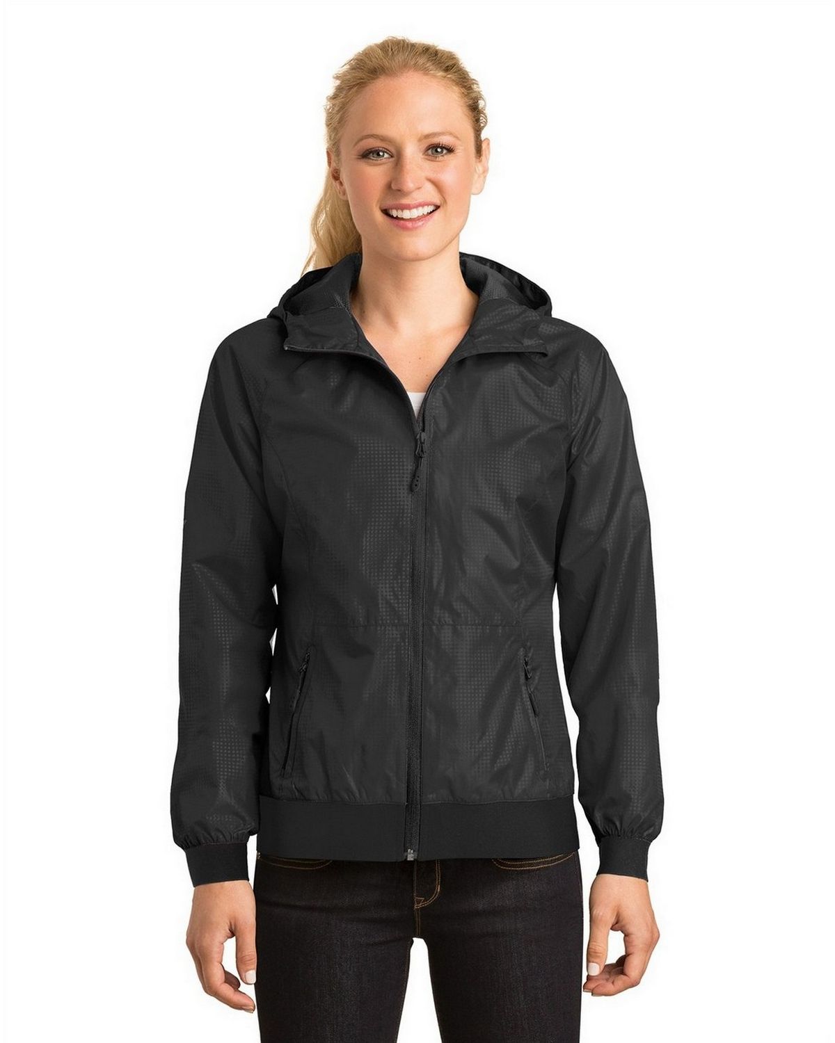 LST53 Sport-Tek Ladies Embossed Hooded Wind Jacket. LST53 Sport-Tek Ladies Embossed Hooded Wind Jacket.