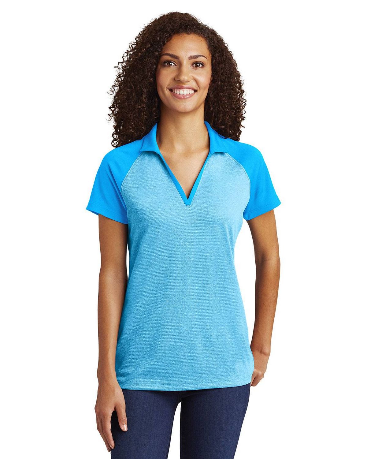 LST641 Sport-Tek Ladies PosiCharge RacerMesh Raglan Heather Block Polo. LST641 Sport-Tek Ladies PosiCharge RacerMesh Raglan Heather Block Polo.