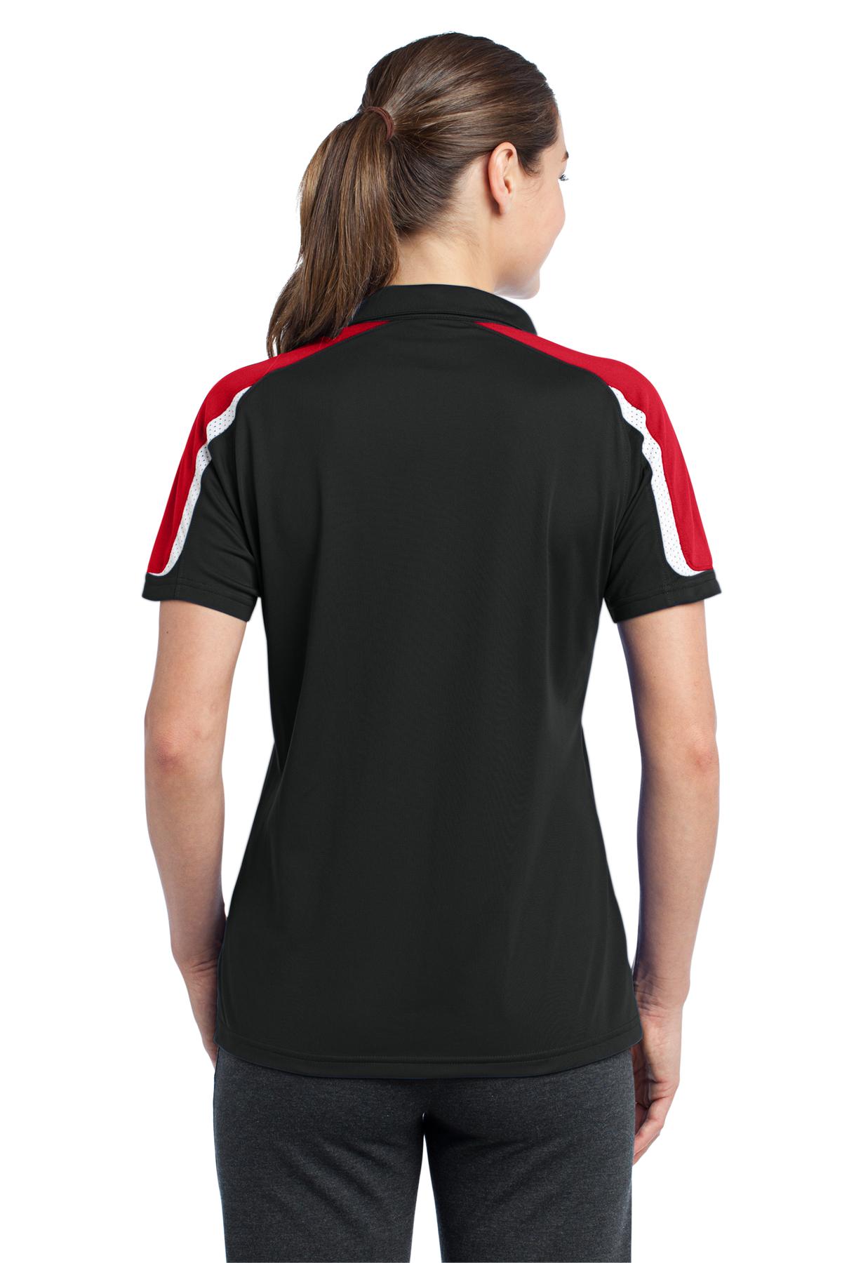 LST658 Sport-Tek Ladies Tricolor Shoulder Micropique Sport-Wick Polo - Back Image
