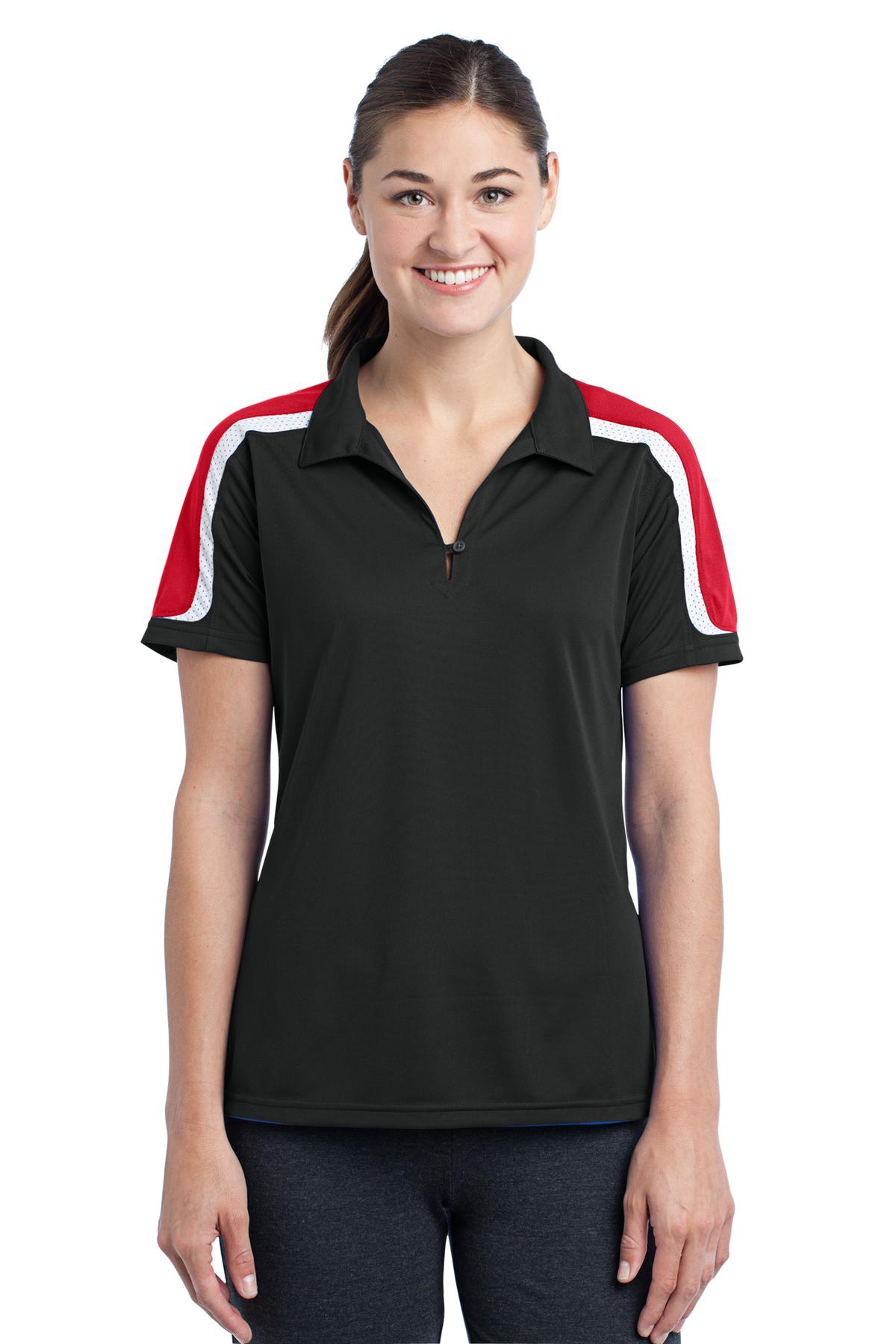 LST658 Sport-Tek Ladies Tricolor Shoulder Micropique Sport-Wick Polo