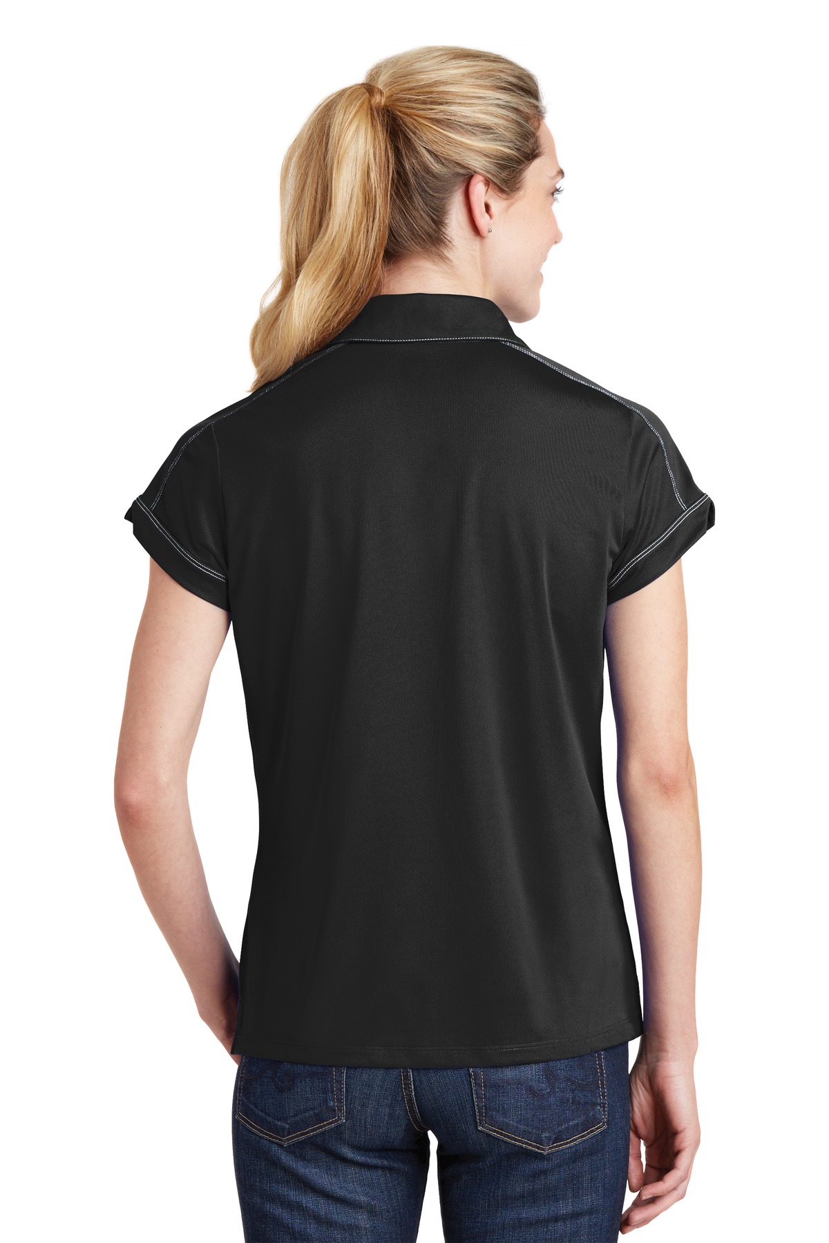 LST659 Sport-Tek Ladies Contrast Stitch Micropique Sport-Wick Polo LST659 Sport-Tek Ladies Contrast Stitch Micropique Sport-Wick Polo - Back Image
