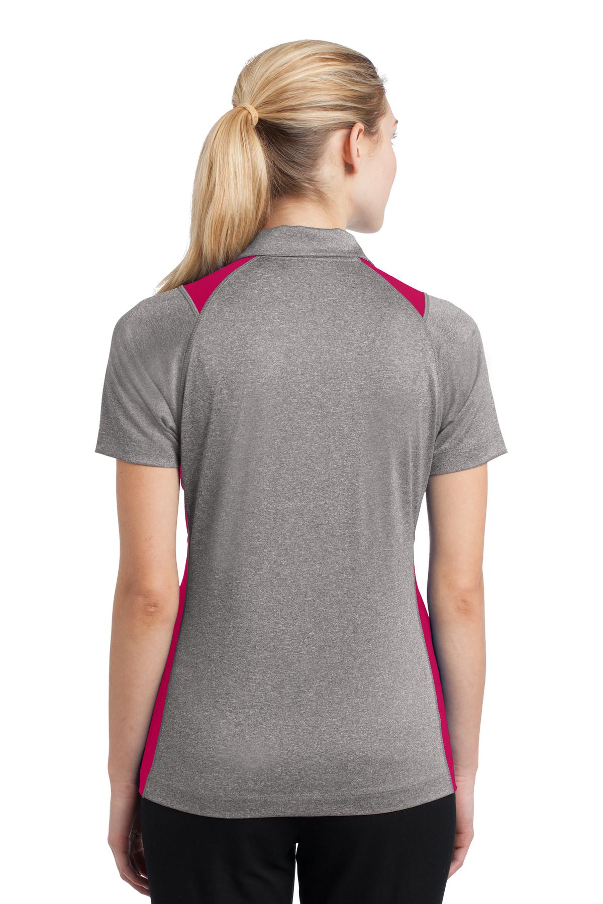 LST665 Sport-Tek Ladies Heather Colorblock Contender Polo. - Back Image