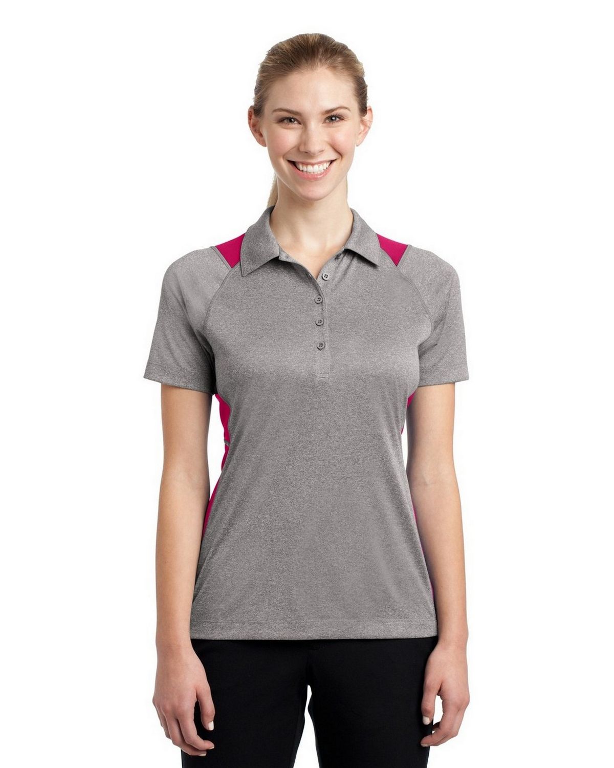 LST665 Sport-Tek Ladies Heather Colorblock Contender Polo.