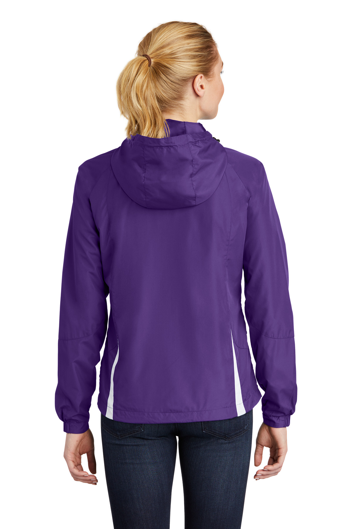 LST76 Sport-Tek Ladies Colorblock Hooded Raglan Jacket. - Back Image