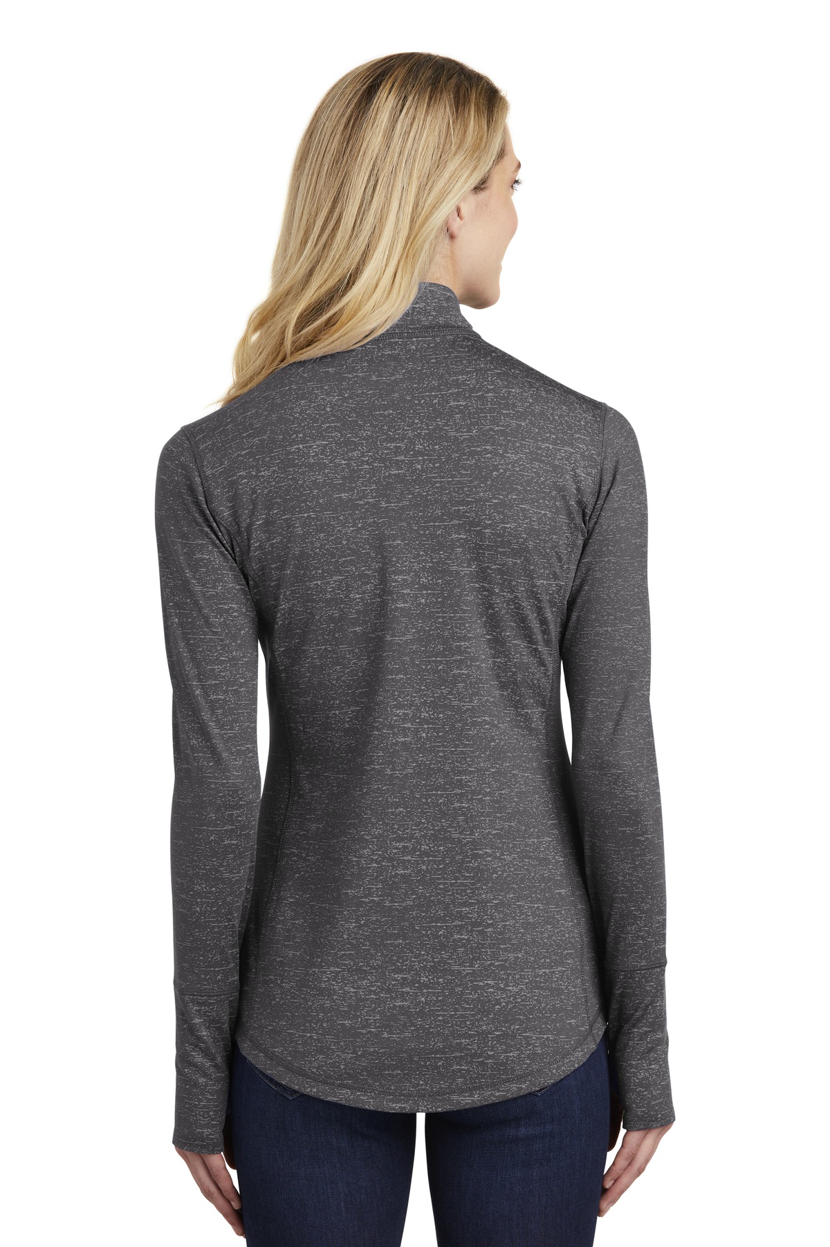 LST855 Sport-Tek Ladies Sport-Wick Stretch Reflective Heather 1/2-Zip Pullover. - Back Image