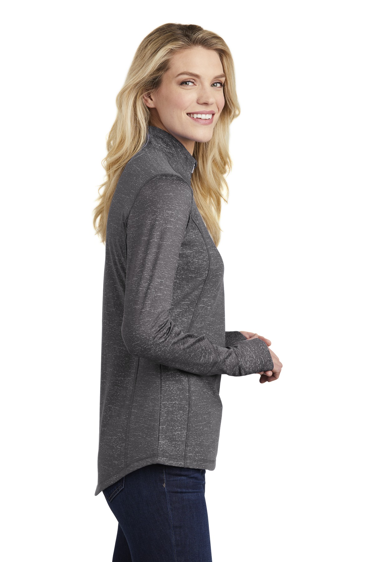 LST855 Sport-Tek Ladies Sport-Wick Stretch Reflective Heather 1/2-Zip Pullover. - Siide Image