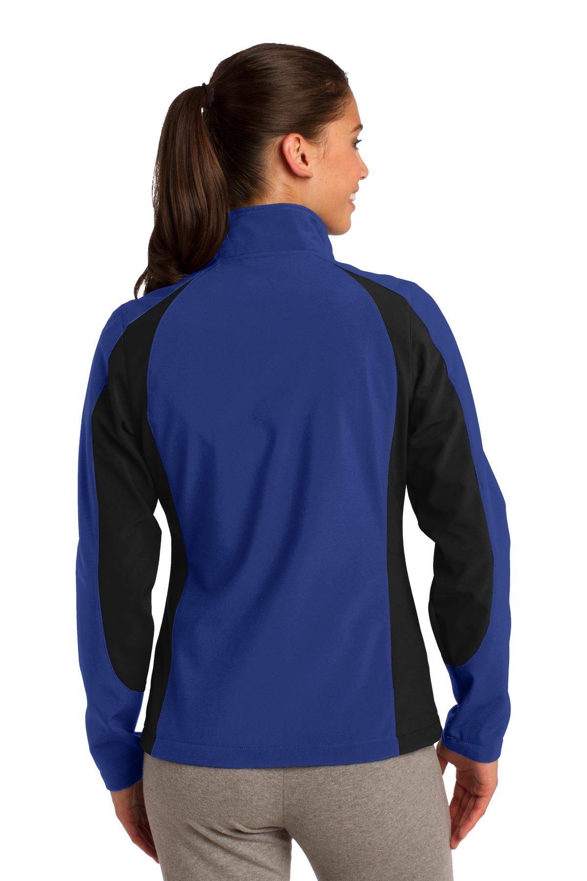 LST970 Sport-Tek Ladies Colorblock Soft Shell Jacket. - Back Image
