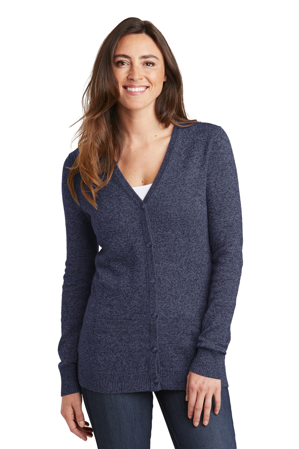 LSW415 Port Authority Ladies Marled Cardigan Sweater.