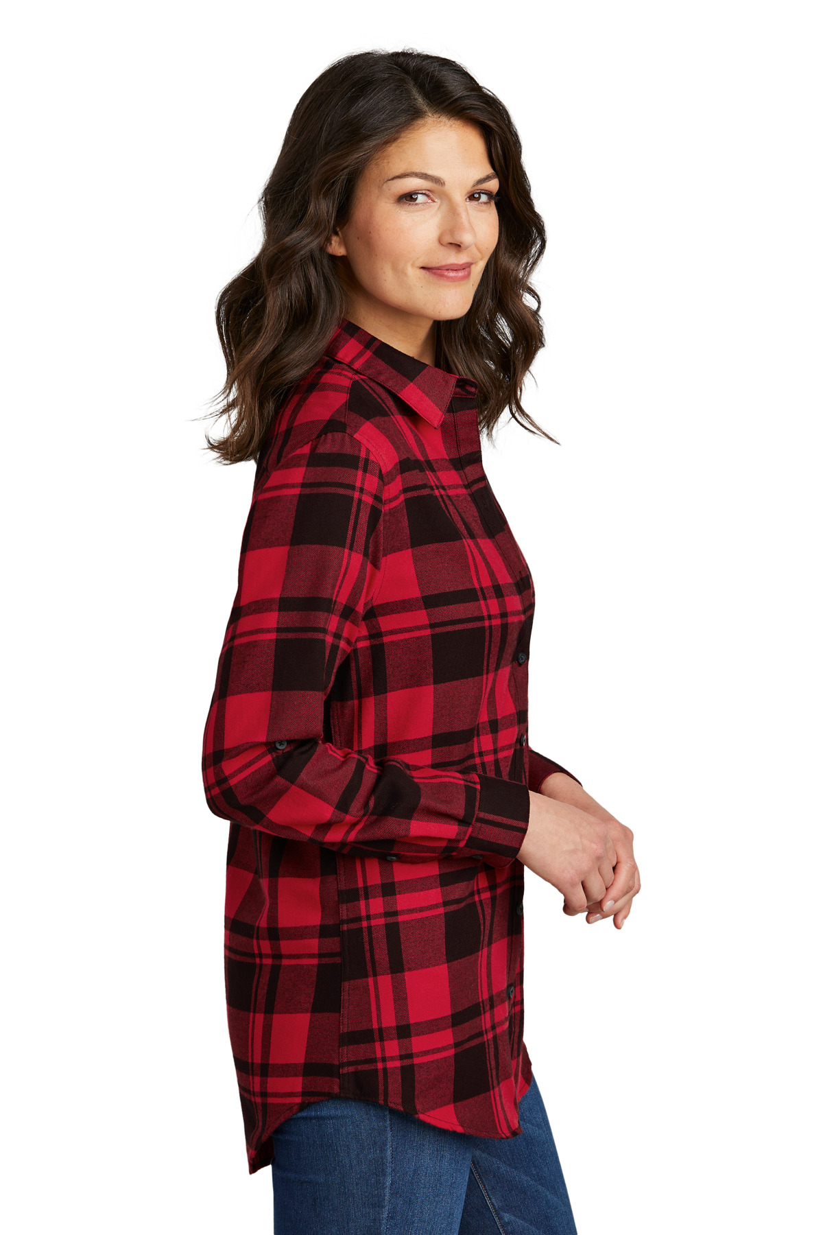 LW668 Port Authority Ladies Plaid Flannel Tunic . LW668 Port Authority Ladies Plaid Flannel Tunic . - Siide Image