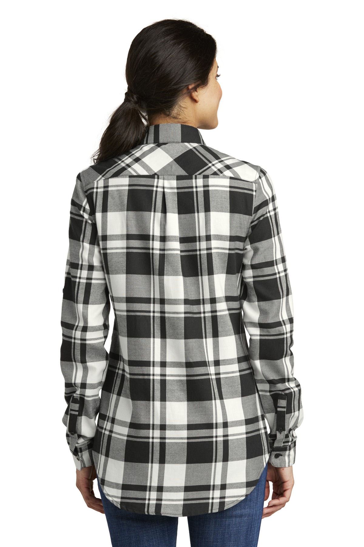 LW668 Port Authority Ladies Plaid Flannel Tunic . - Back Image