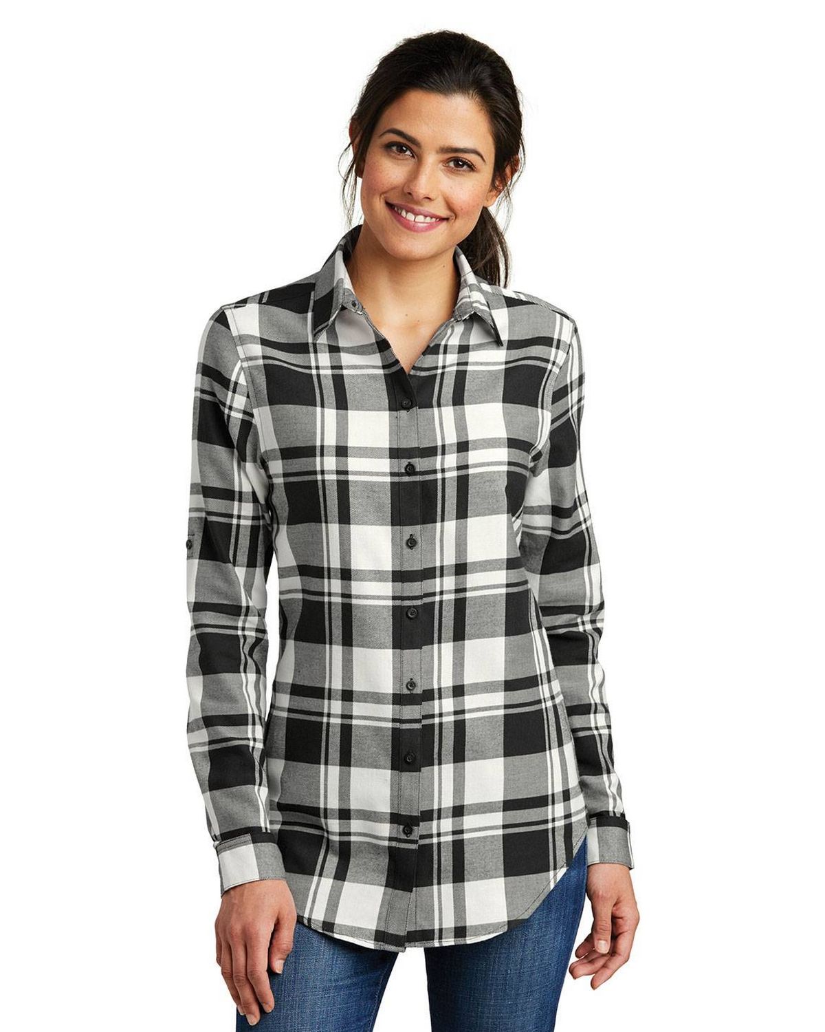 LW668 Port Authority Ladies Plaid Flannel Tunic .