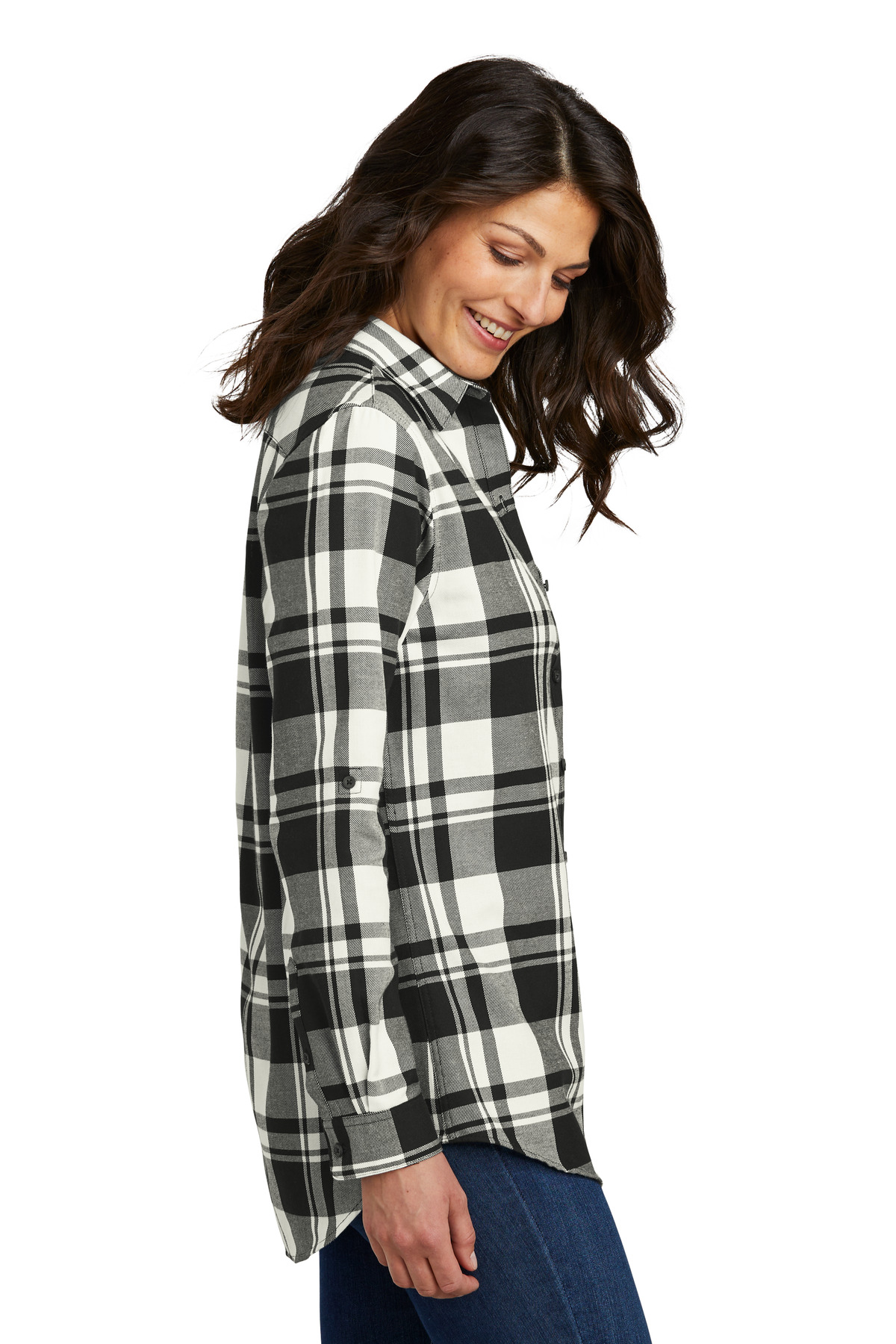 LW668 Port Authority Ladies Plaid Flannel Tunic . - Siide Image