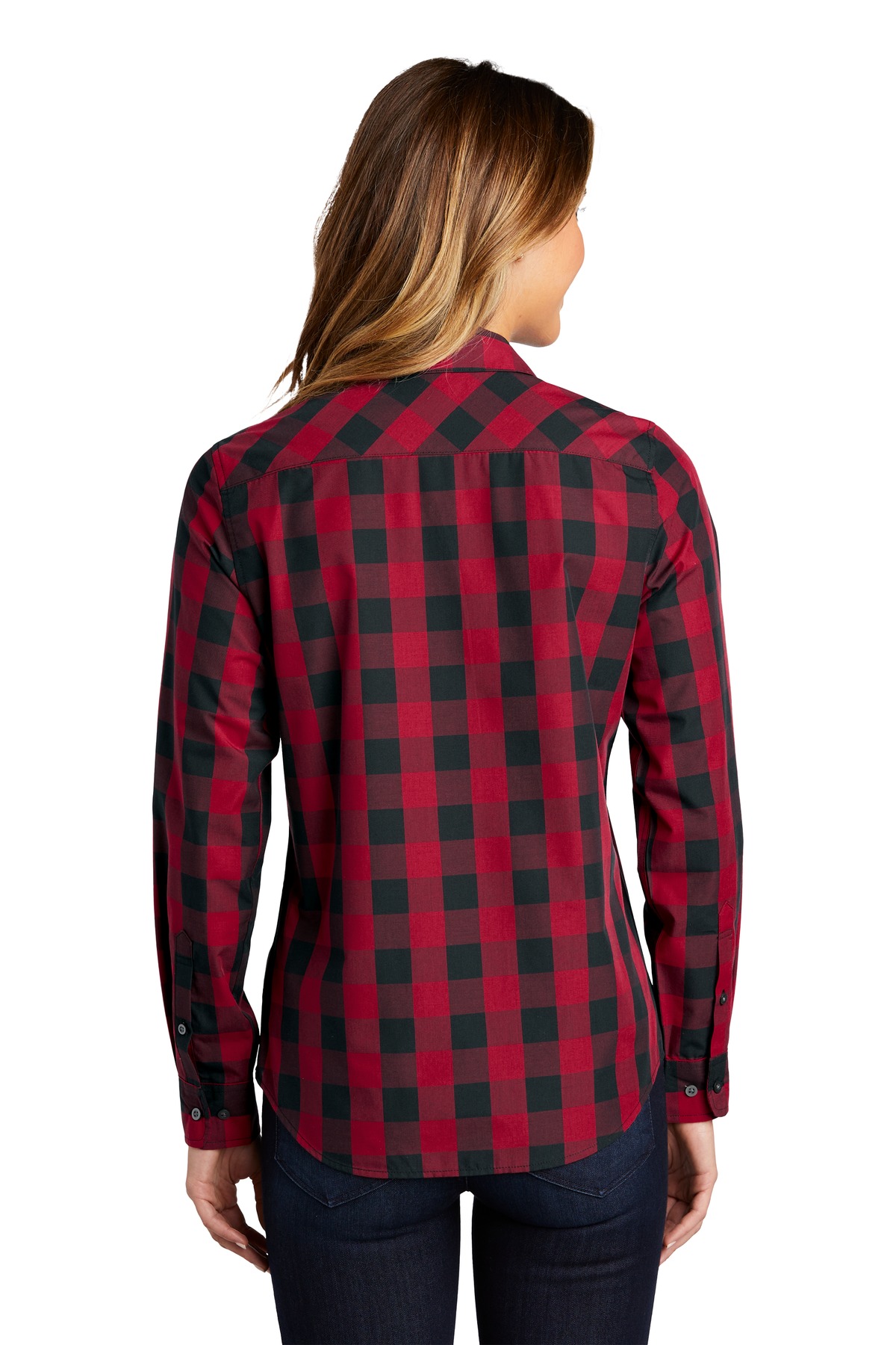 LW670 Port Authority Ladies Everyday Plaid Shirt LW670 Port Authority Ladies Everyday Plaid Shirt - Back Image