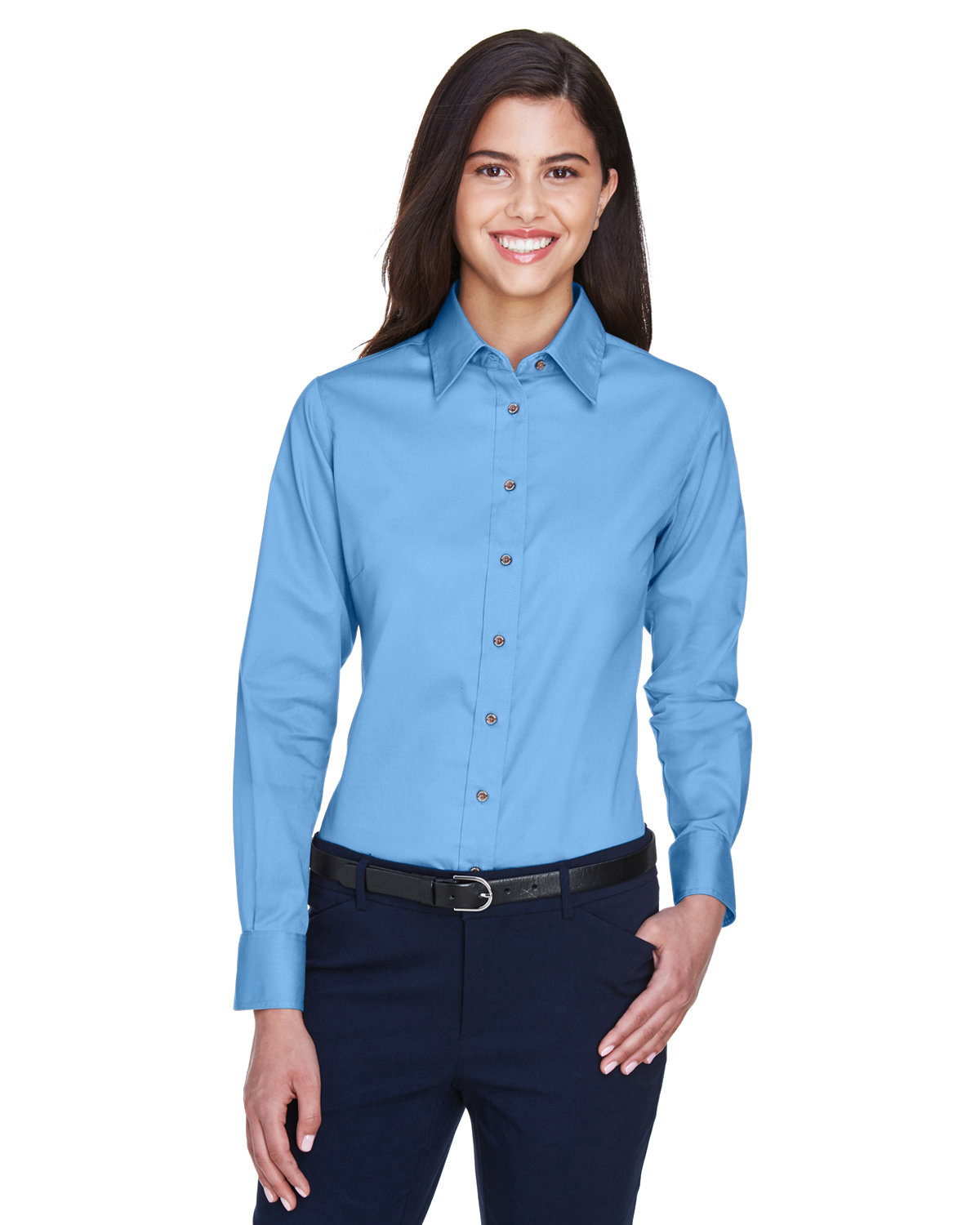 M500W Harriton Ladies Easy Blend Long-Sleeve Twill Shirt with Stain-Release M500W Harriton Ladies Easy Blend Long-Sleeve Twill Shirt with Stain-Release