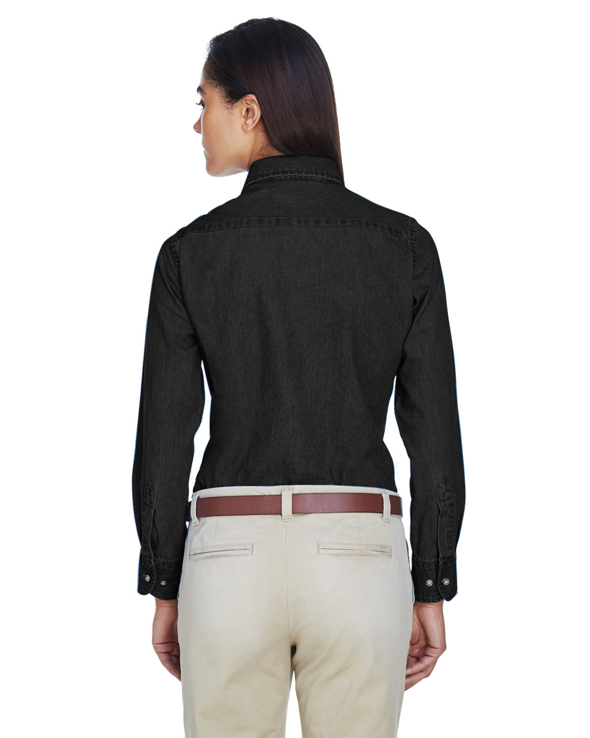 M550W Harriton Ladies 6.5 oz. Long-Sleeve Denim Shirt - Back Image