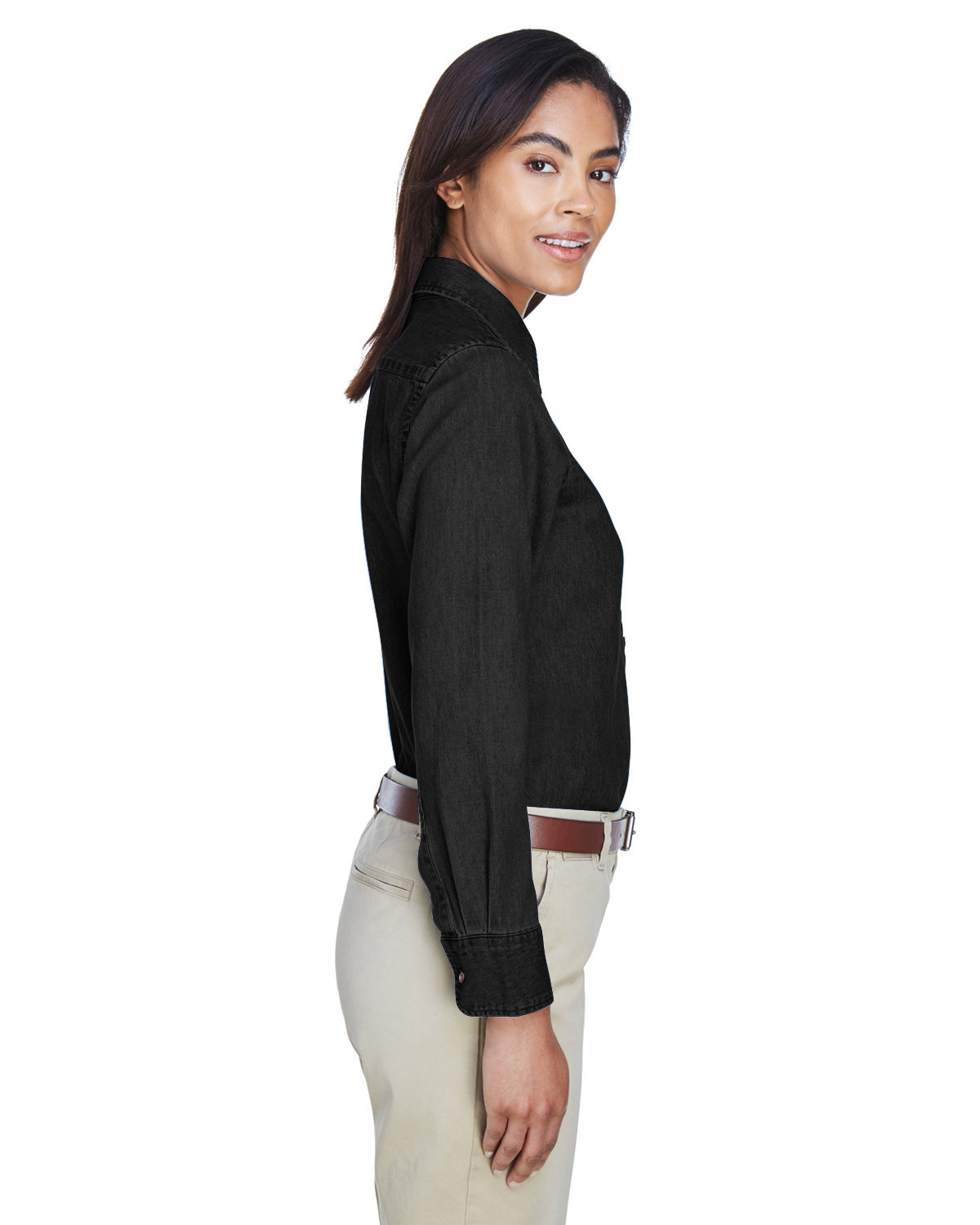 M550W Harriton Ladies 6.5 oz. Long-Sleeve Denim Shirt - Siide Image