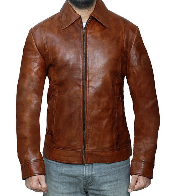 JNLJ196 Men's Premium Brown Leather Zipper Jacket Zoom Image
