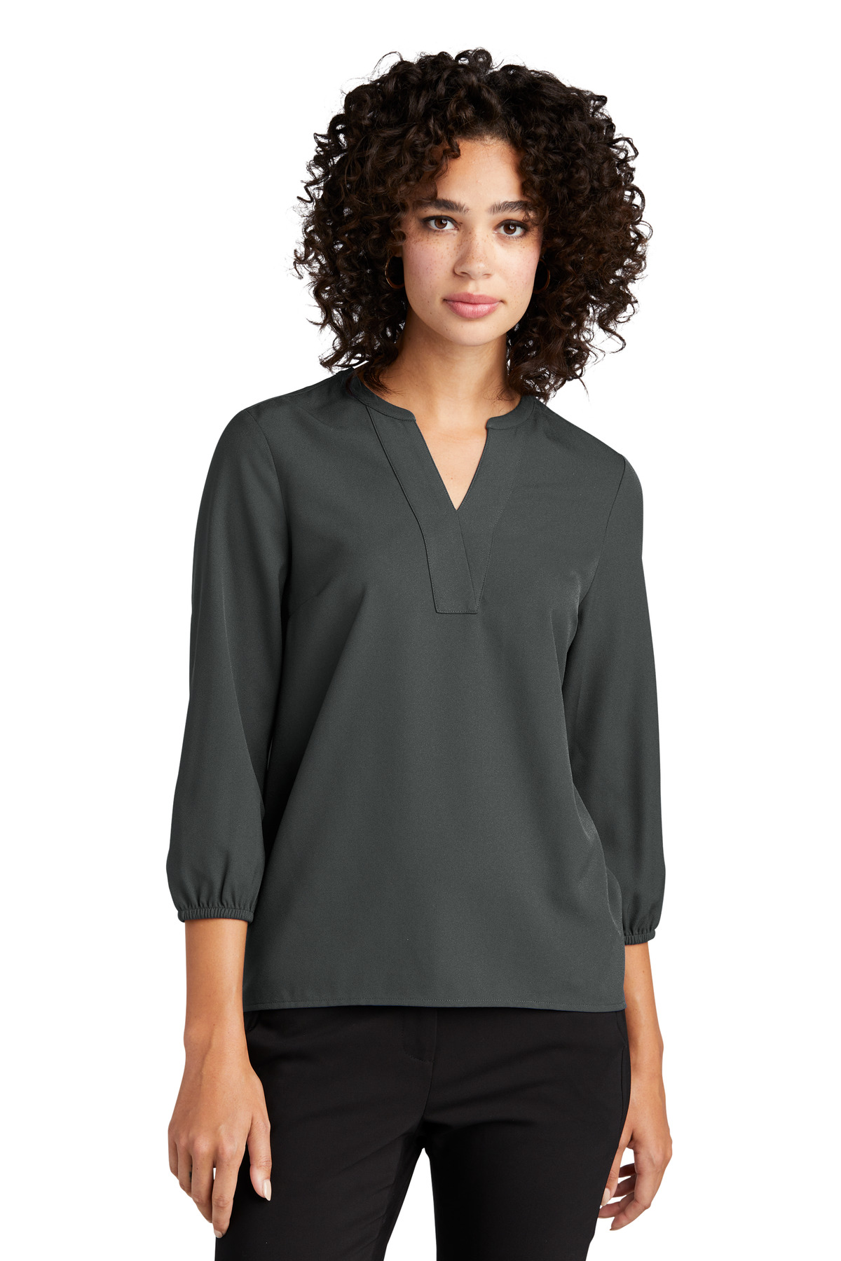 MM2011 Mercer+Mettle Womens Stretch Crepe 3/4-Sleeve Blouse Zoom Image
