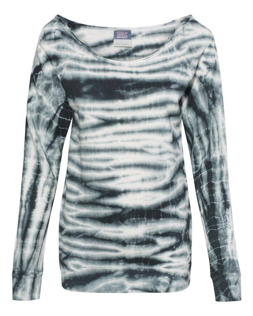 W20173 MV Sport Womens French Terry Off-the-Shoulder Tie-Dyed Sweatshirt