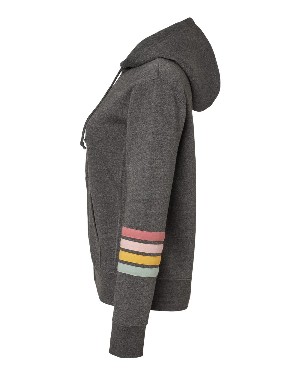 W22732 MV Sport Womens Striped Sleeves Full-Zip Hooded Sweatshirt - Siide Image