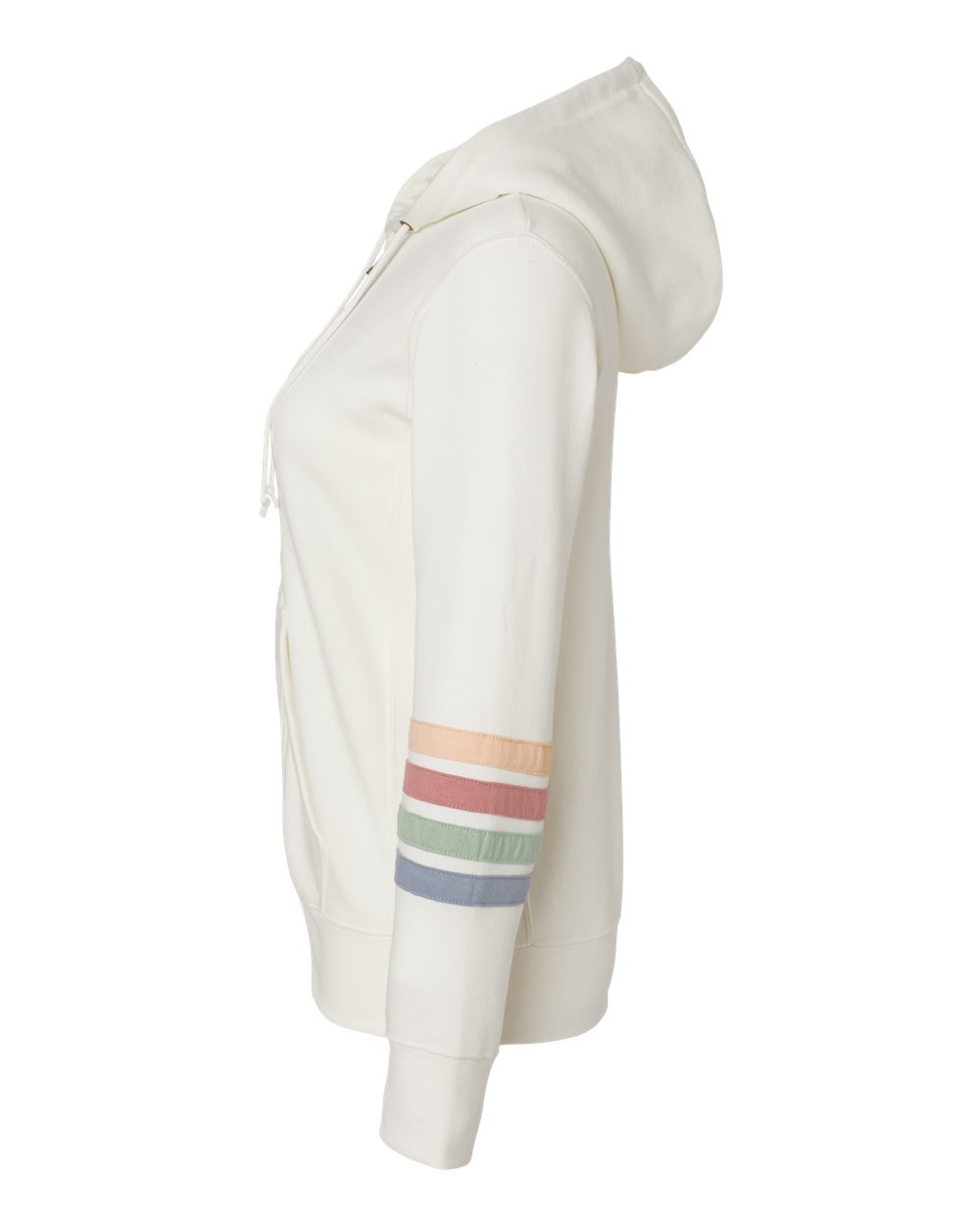 W22732 MV Sport Womens Striped Sleeves Full-Zip Hooded Sweatshirt - Siide Image