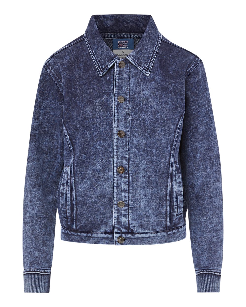 W23119 MV Sport Womens Mila Acid Wash Denim Terry Jacket
