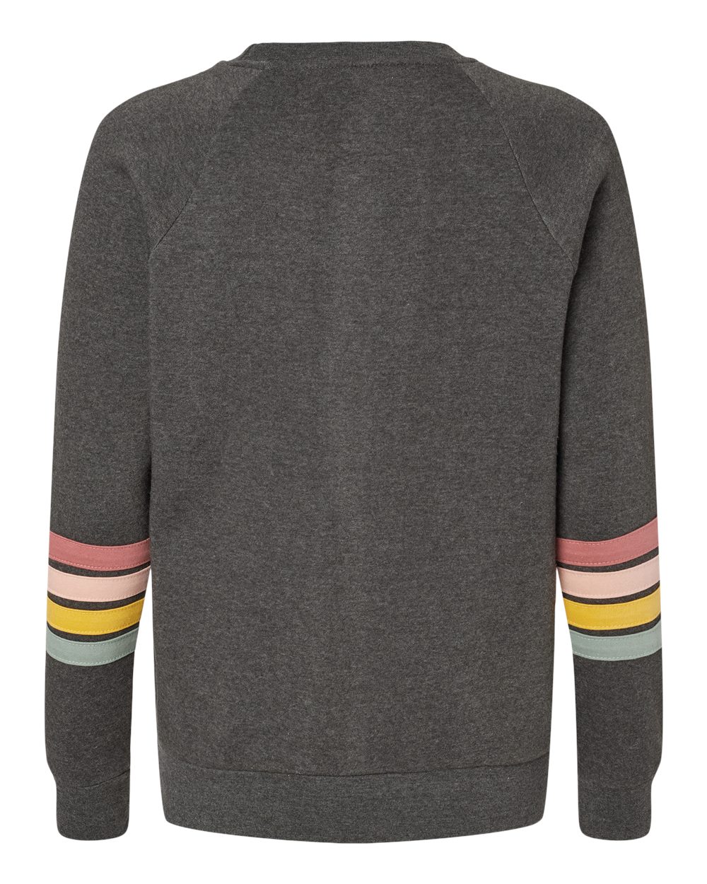 W23152 MV Sport Womens Striped Sleeves Crewneck Sweatshirt - Back Image