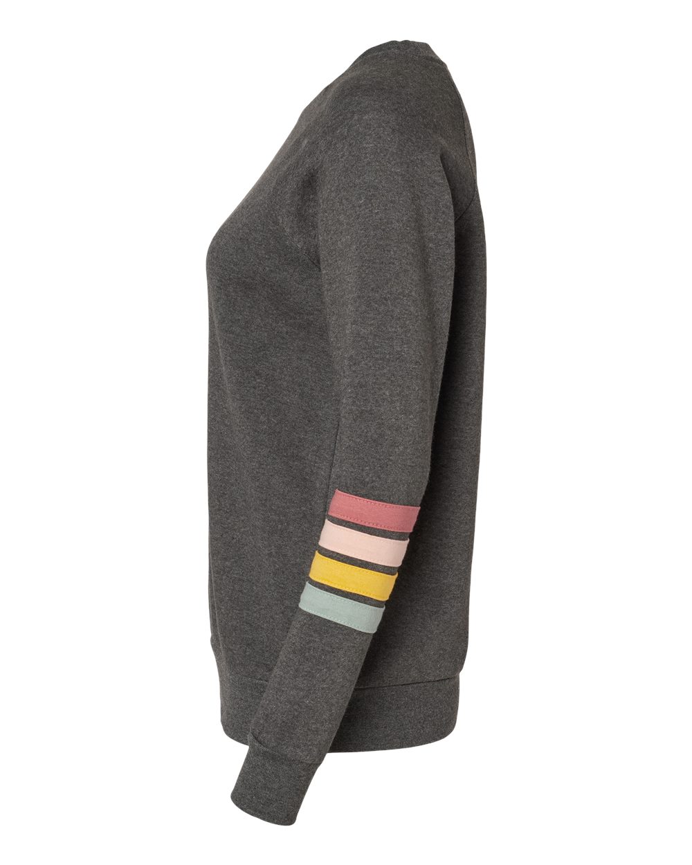 W23152 MV Sport Womens Striped Sleeves Crewneck Sweatshirt - Siide Image