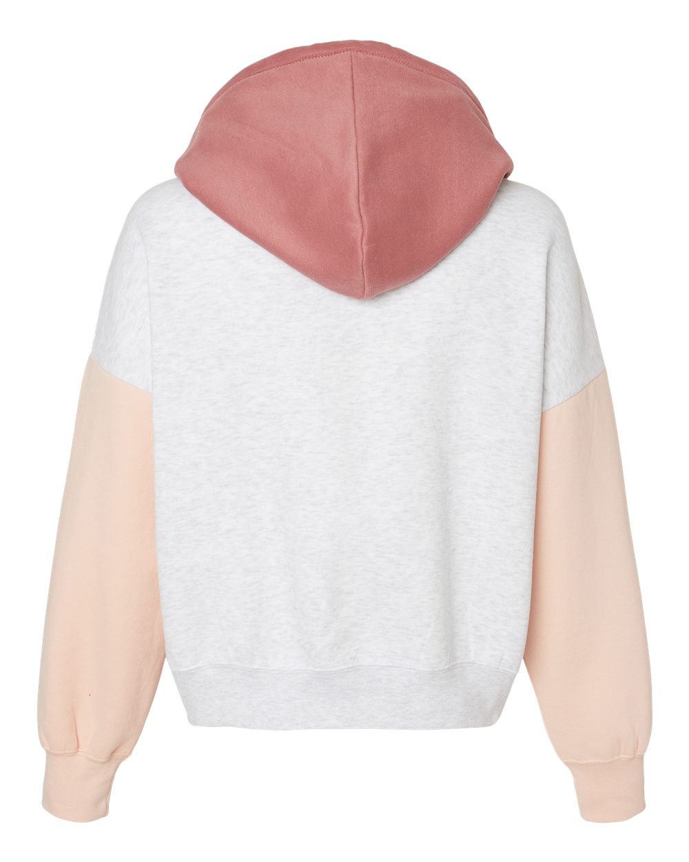 W23716 MV Sport Womens Sueded Fleece Colorblocked Crop Hooded Sweatshirt - Back Image