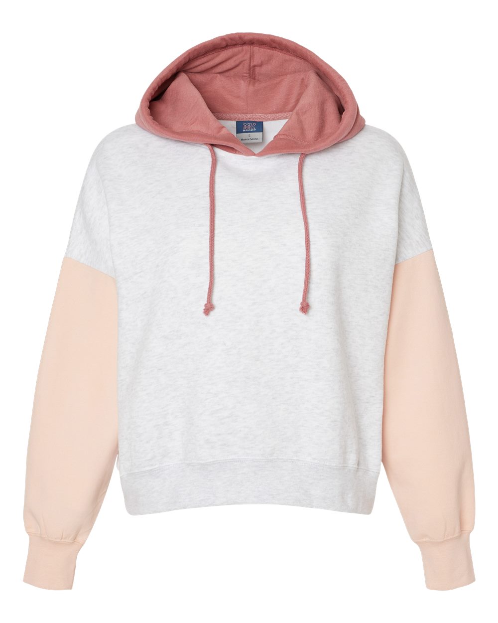 W23716 MV Sport Womens Sueded Fleece Colorblocked Crop Hooded Sweatshirt W23716 MV Sport Womens Sueded Fleece Colorblocked Crop Hooded Sweatshirt