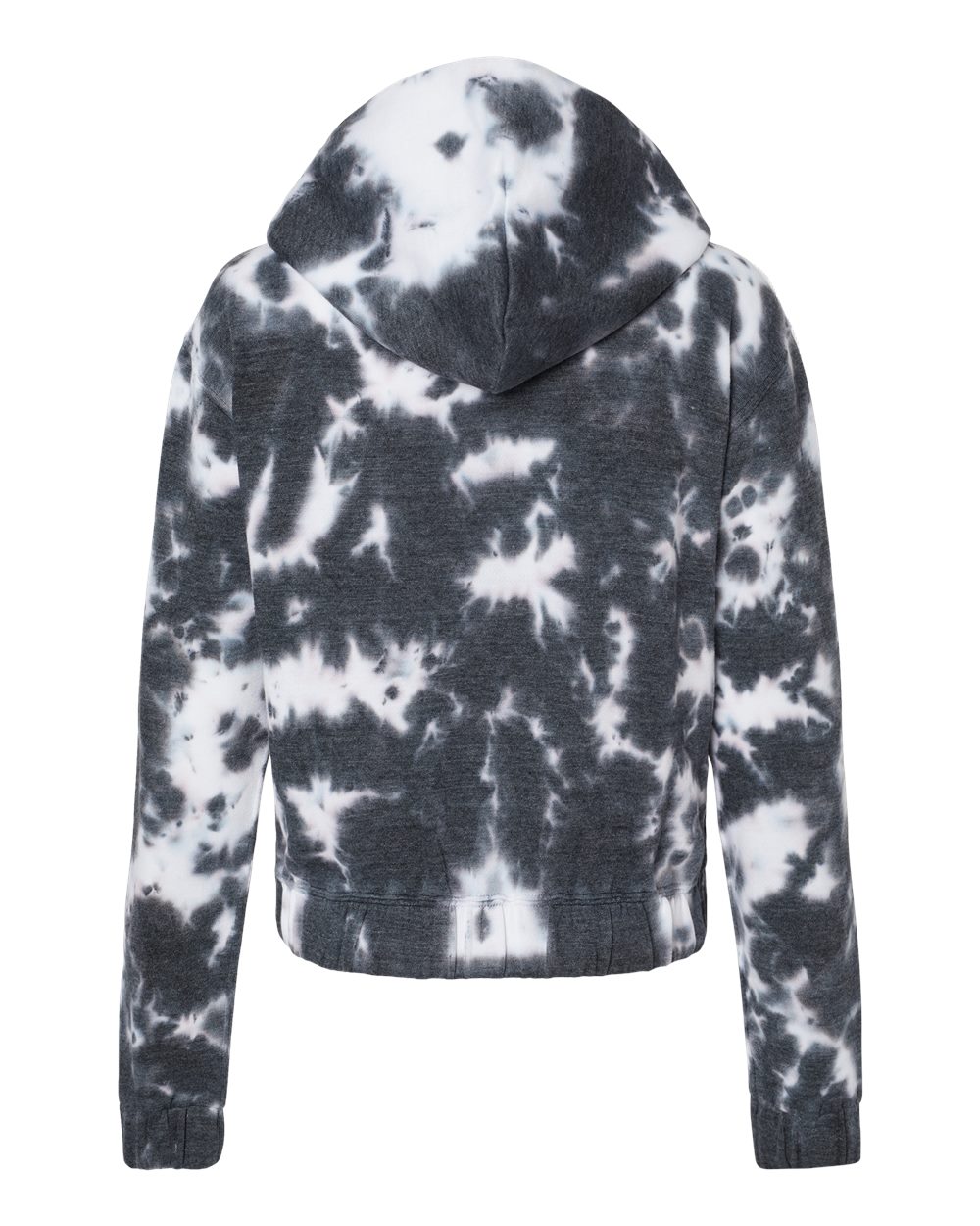 W23718 MV Sport Womens Sueded Fleece Tie-Dyed Crop Hooded Sweatshirt - Back Image