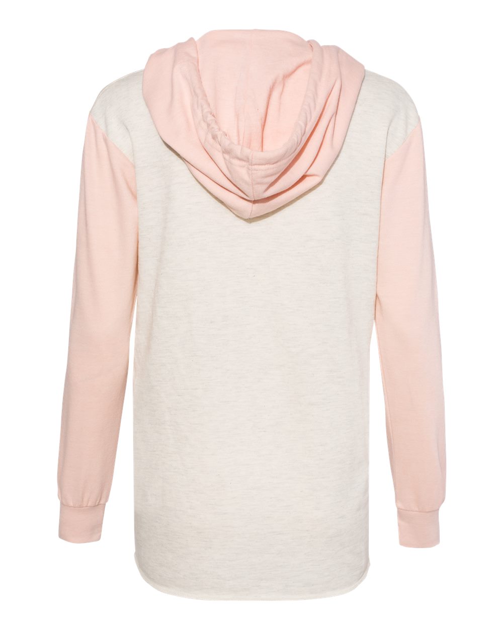 W20145 MV Sport Women’s French Terry Hooded Pullover with Colorblocked Sleeves - Back Image