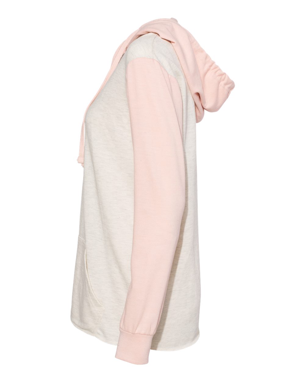 W20145 MV Sport Women’s French Terry Hooded Pullover with Colorblocked Sleeves - Siide Image