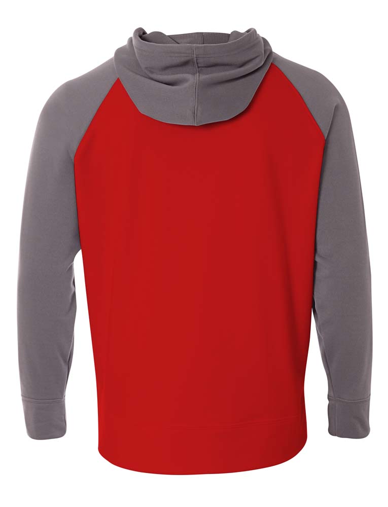 N4234 A4 Mens Color Block Tech Fleece Hoodie - Back Image
