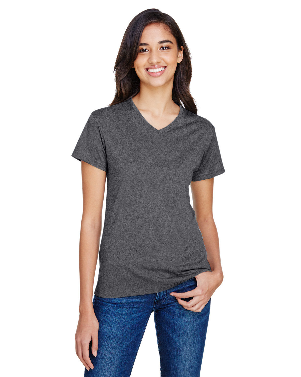 NW3381 A4 Ladies Topflight Heather V-Neck T-Shirt