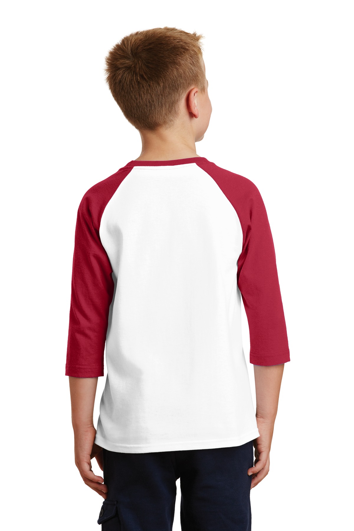 PC55YRS Port & Company Youth Core Blend 3/4-Sleeve Raglan Tee. - Back Image