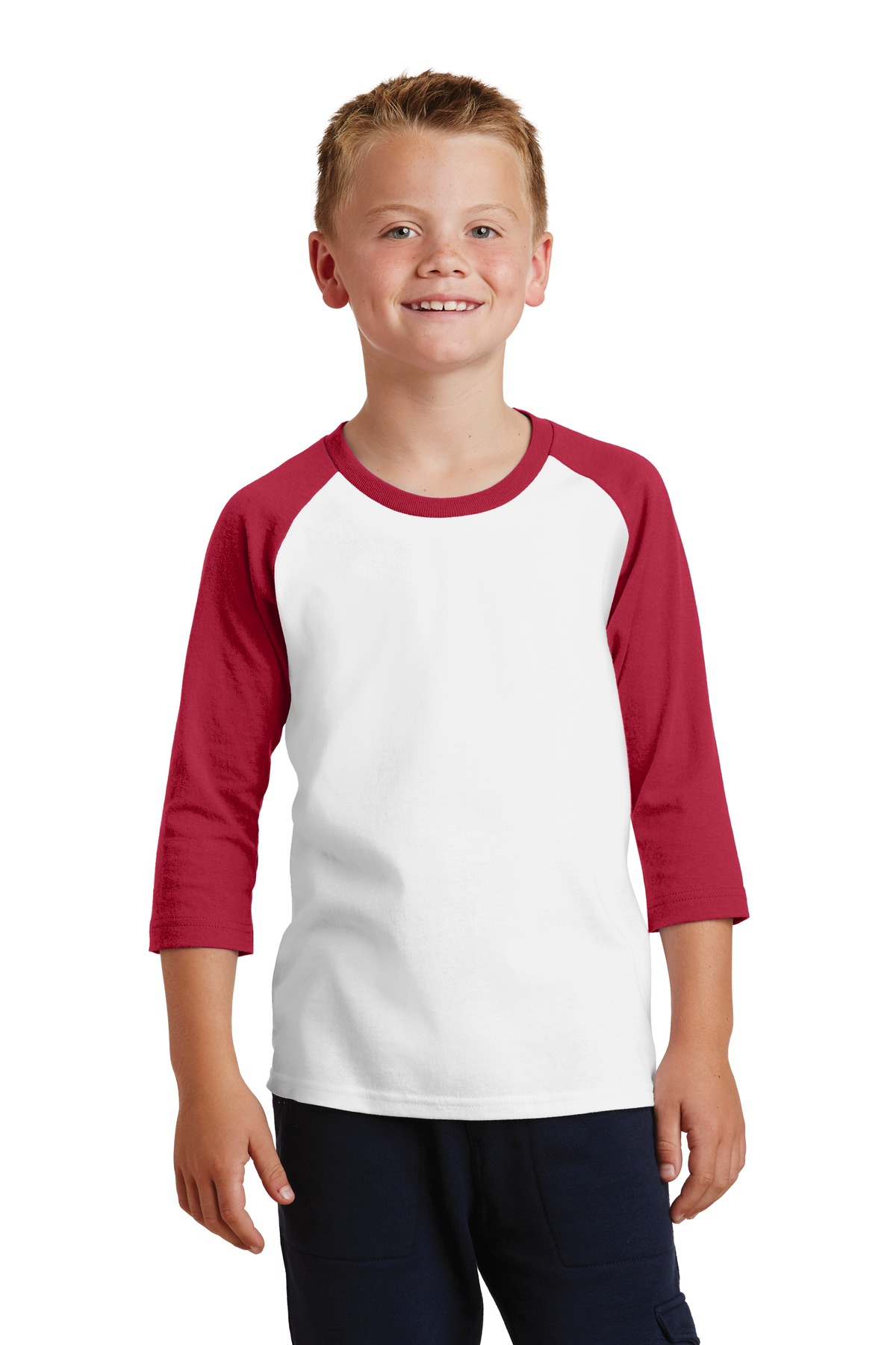 PC55YRS Port & Company Youth Core Blend 3/4-Sleeve Raglan Tee.
