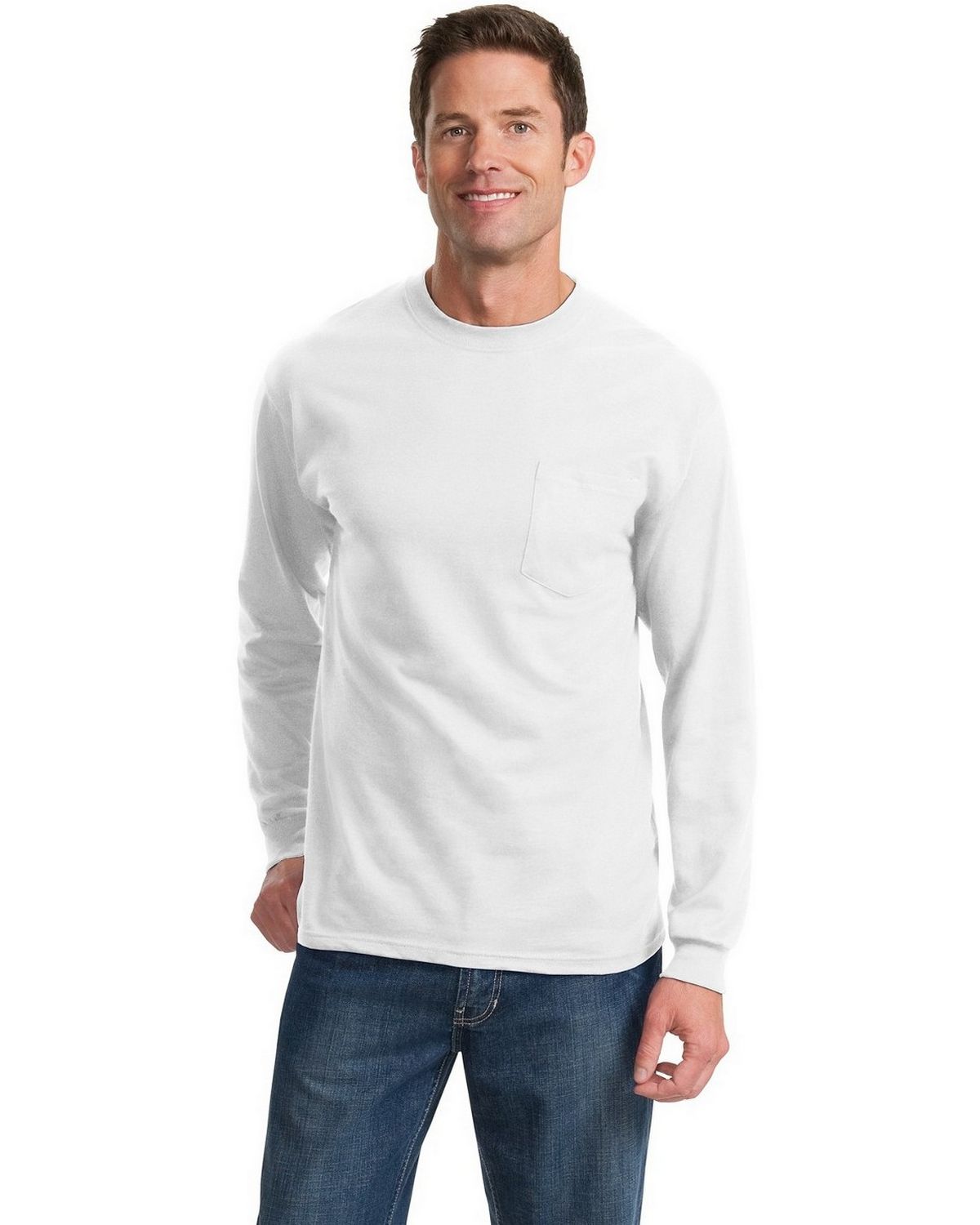 T-shirt Port &amp; Company Uomo &ndash; Manica Lunga, Cotone 100%, Taschino &ndash; PC61LSPT