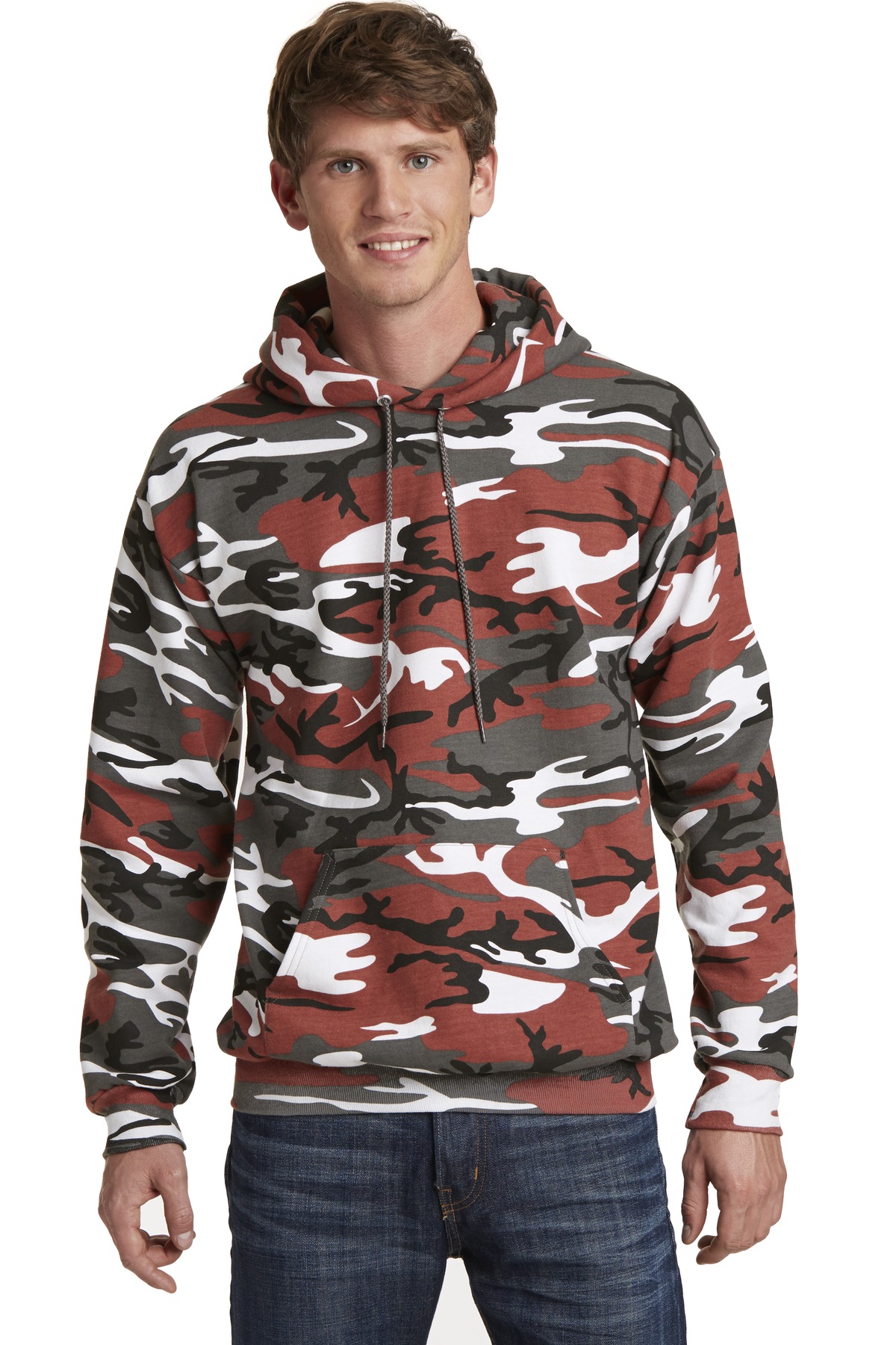 PC78HC Port & Company Core Fleece Camo Pullover Hooded Sweatshirt. Zoom Image