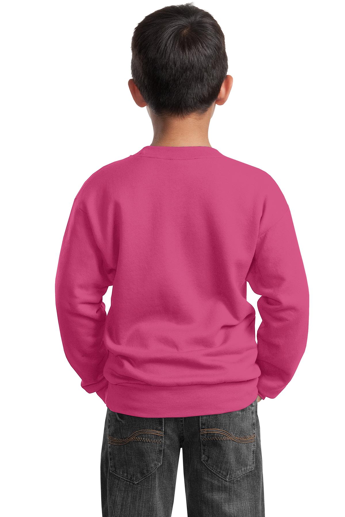 PC90Y Port & Company - Youth Core Fleece Crewneck Sweatshirt. - Back Image