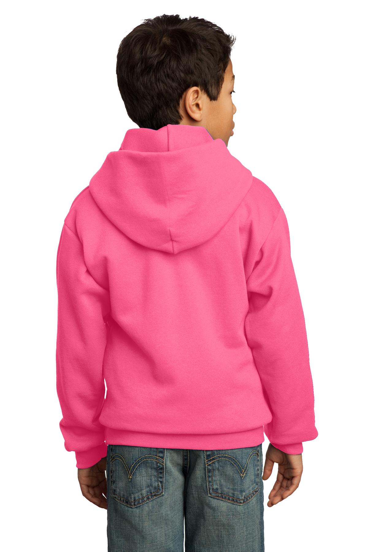 PC90YH Port & Company - Youth Core Fleece Pullover Hooded Sweatshirt. PC90YH Port & Company - Youth Core Fleece Pullover Hooded Sweatshirt. - Back Image