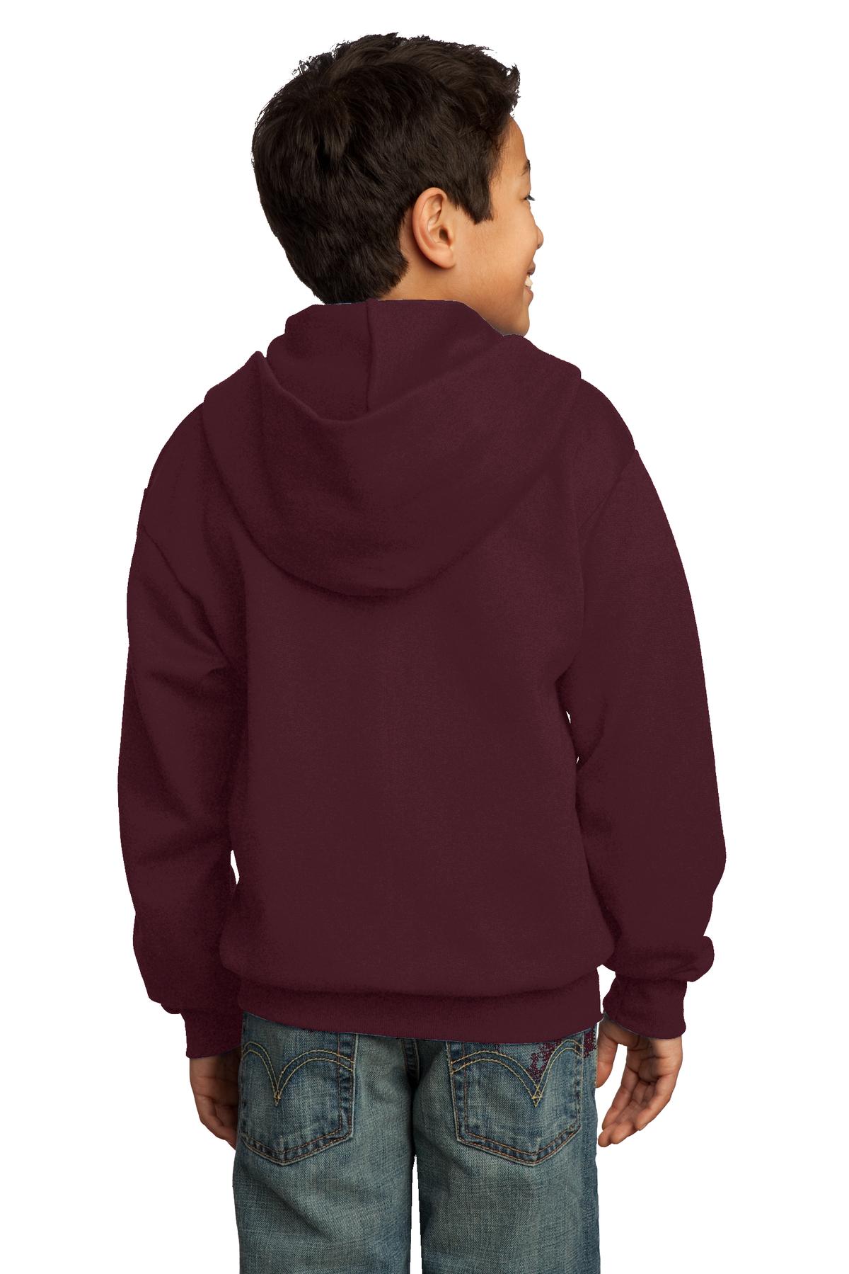 PC90YZH Port & Company - Youth Core Fleece Full-Zip Hooded Sweatshirt. - Back Image